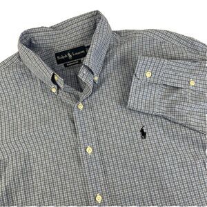 Mens Ralph Lauren Classic‎ Fit Long Sleeve Button Down Shirt Sz XL Blue Check